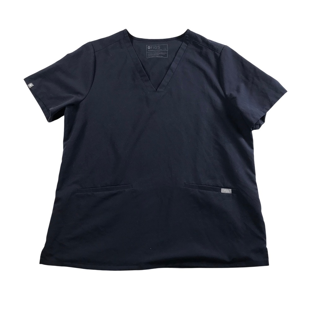 FIGS Technical Collection Navy Blue V-Neck Scrub Top Womens XL Short Sleeve